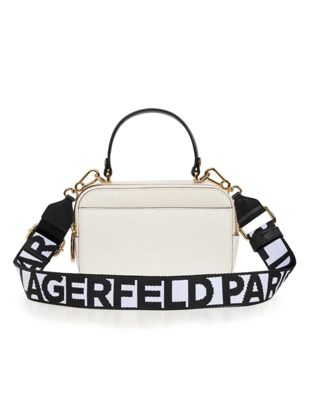 NWT Karl Lagerfeld Paris SIMONE CAMERA Crossbody Bag Logo Strap White with Gold